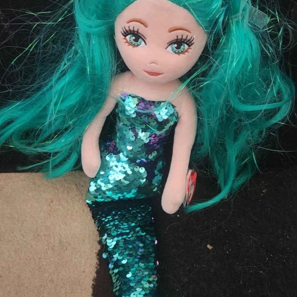TY Sea SEAQUINSMermaid Doll with Aqua Hair and Glittering Tail